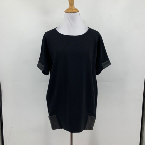 Rag & Bone T Shirt Womens XS Extra Small Black Lamb Leather Trims Short Sleeve - Picture 2 of 12